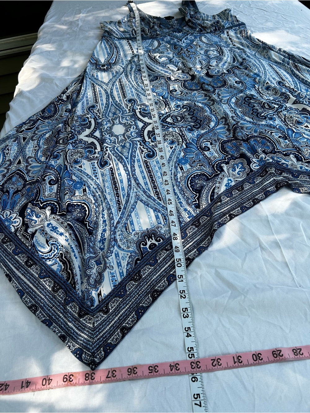 INC International Concepts Blue Paisley V-Neck  handkerchief hem Maxi Dress 1X - Picture 10 of 16